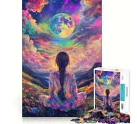 Puzzle Adulte Femme contemplant Le Cosmos 1000 pièces,Jeu de Stimulation Cognitive,sans Espace,Assemblage précis,Cadeau d'anniversaire,Casse-tête (38x26cm)