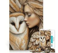 Puzzle Adulte Femme et Hibou dans des Plumes,1000 pièces,Jeu de mémoire,Haute précision,découpage,activité Manuelle,Exercice Mental Calme à Faire à la Maison (38x52cm)