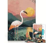 Puzzle Adulte Flamant Rose Coucher de Soleil 1000 pièces Casse-tête Relaxant Motif à Assembler Cadeau de Noël (38x26cm)