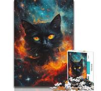 Puzzle Adulte Flamme Cosmique Chat Noir 1000 pièces pour Adolescents Anti-Stress défi Difficile renforce l'amour Entre Couples (50x75cm)