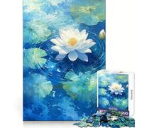 Puzzle Adulte Fleur de Lotus Blanche dans Eau Bleue, 1000 pièces, Puzzle stratégique, réflexion, évasion, Assemblage précis, (50x75cm)