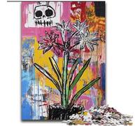 Puzzle Adulte Fleurs et crânes Style Basquiat 1000 pièces Difficile, Convient aux 14 Ans et Plus Décoration Murale Cadeau d'anniversaire de Noël (50x75cm)