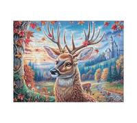 Puzzle Adulte Forêt d'automne Cerf Faune Sauvage Nature Sauvage Rural Campagne 500 Pièces De Qualité Créatif Amusant Et Engageant Parfait pour Loisirs À Domicile 500 PCS（52×38cm）