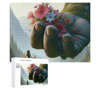 Puzzle Adulte Giant Hand Holding Flowers in Fantasy Landscape, Format 500 PCS