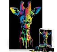 Puzzle Adulte Girafe Arc-en-Ciel Pop Art 1000 pièces, Casse-tête Relaxant, Motif à Assembler, Cadeau du Père Noël (38x26cm)