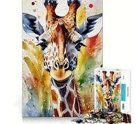 Puzzle Adulte Girafe Peinte à l'aquarelle,1000 pièces,Jeu de réflexion,Cadeau,découpe de Haute précision,activité relaxante à Faire en Groupe à l'intérieur (38x52cm)