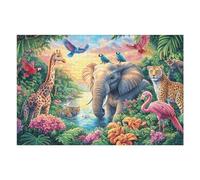 Puzzle Adulte Giraffe Éléphant Champ de Fleurs Faune Sauvage Sauvage 1000 Pièces De Qualité Captivant Créatif Et Amusant Parfait pour Loisirs À Domicile Et Hobby （75x50cm）