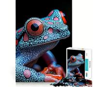 Puzzle Adulte Grenouille Bleue et Rouge éclatante,1000 pièces,Jeu de réflexion,Cadeau,découpe de Haute précision,activité relaxante à Faire en Groupe à l'intérieur (38x52cm)