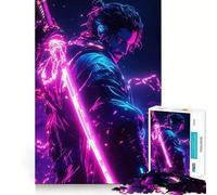 Puzzle Adulte Guerrier Samouraï Néon 1000 Pièces Sharp Logic Jouet Anti-Stress Découpe Précise Pièce de Collection (50x75cm)