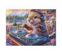 Puzzle Adulte Hamster DJ Casque Audio Champ de Cactus Vie décontractée 500 Pièces De Qualité Amusant Créatif Et Captivant Parfait pour Hobby Et Détente 500 PCS（52×38cm）
