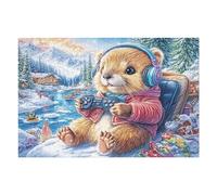 Puzzle Adulte Hamster Gamer Casque Audio Champ de Fleurs Décontracté 1000 Pièces De Qualité Amusant Créatif Et Engageant Parfait pour Passe Temps Et Hobbies （75x50cm）