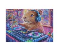 Puzzle Adulte Hamster Gamer Casque Audio Champ de Fleurs Décontracté 300 Pièces De Qualité Amusant Créatif Et Captivant Parfait pour Hobby Et Détente 300 PCS（40x28cm）