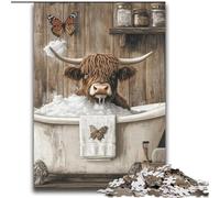 Puzzle Adulte Highland Cow in The Bathroom 2000 pièces, Jouets éducatifs, Jeux Anti-Stress, Cadeaux du Père Noël Secret pour Les Enfants de 14 Ans et Plus (70x100cm)