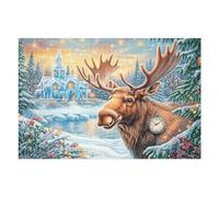 Puzzle Adulte Hiver Neige Forêt Élan Faune Sauvage Nature Sauvage Rural 1000 Pièces De Qualité Captivant Créatif Et Amusant Parfait pour Loisirs À Domicile Et Hobby （75x50cm）