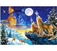 Puzzle Adulte hurlement des Loups Lors d'une Nuit de Pleine Lune - 1000 Pieces - Set Collection Paysage Animaux Sauvages + Carte Tigre - Foret