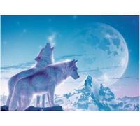 Puzzle Adulte hurlements de Loups arctiques dans la Montagne au Clair de Lune - 1500 Pieces - Set Collection Animaux + Carte Tigre