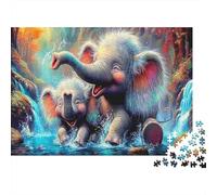 Puzzle Adulte Jeu d'Éléphant pour Maison Deux Éléphants Éclaboussant l'eau Jeu Éducatif Anti-Stress Déco Murale 38x26cm 1000 pièces
