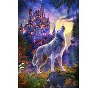 Puzzle adulte l appel du loup au clair de lune et le chateau - 1000 pieces - collection paysage animaux sauvages G