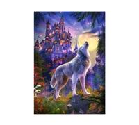 Puzzle Adulte l Appel du Loup au Clair de Lune et Le Chateau - 1000 Pieces - Set Collection Paysage Animaux Sauvages + Carte Tigre