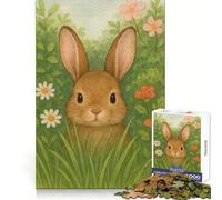 Puzzle Adulte Lapin Aquarelle dans Un Jardin Fleuri 1000 pièces Détente et mémoire Assemblage sécurisé Idée Cadeau de Noël chaleureuse (50x75cm)