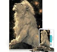 Puzzle Adulte Lion Blanc sous Les étoiles,1000 pièces,Jeu de réflexion,Cadeau,découpe de Haute précision,activité relaxante à Faire en Groupe à l'intérieur (38x26cm)