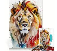 Puzzle Adulte Lion Peint à l'aquarelle,1000 pièces,Jeu de réflexion,Cadeau,découpe de Haute précision,activité relaxante à Faire en Groupe à l'intérieur (38x26cm)
