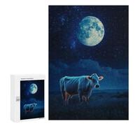 Puzzle Adulte Lonely Cow in Moonlight, 300 PCS, Loisir Relaxant, comme Loisir Apaisant pour Les Passionnés, pour Les Loisirs Créatifs