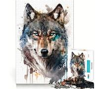 Puzzle Adulte Loup à l'aquarelle 1000 pièces Jeu de mémoire Découpe de Haute précision Activité Manuelle Calme Exercice Mental à Faire à la Maison (50x75cm)
