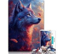 Puzzle Adulte Loup au Coucher du Soleil 1000 pièces, Jeux éducatifs et Difficiles pour Toute la Famille, avec Affiche et fiche de Questions (38x26cm)