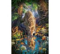 Puzzle adulte loup boit dans la riviere de la foret - 1500 pieces - collection animaux sauvages - nouveaute G