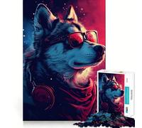 Puzzle Adulte Loup Cyberpunk Néon 1000 pièces,Jeu de Stimulation Cognitive,Design ajusté sans Espace,Cadeau d'anniversaire,Casse-tête (50x75cm)