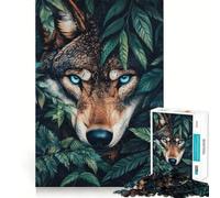 Puzzle Adulte Loup dans Le Feuillage 1000 pièces Jeu de mémoire mentale Découpe de Haute précision Activité Manuelle Exercice Mental Calme à Faire à la Maison (38x52cm)