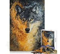 Puzzle Adulte Loup en Flammes 1000 pièces Développe l'esprit d'analyse Relaxation Assemblage serré Cadeau d'hiver (50x75cm)