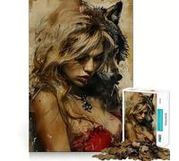 Puzzle Adulte Loup et Femme 1000 pièces,Jeu de Stimulation Cognitive,sans Espace,Assemblage précis,Cadeau d'anniversaire,Casse-tête (50x75cm)