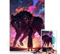 Puzzle Adulte Loup et Fille au Coucher du Soleil 1000 pièces Jeu de Stimulation Cognitive,Assemblage précis sans espaces,activité apaisante pour la Pause mentale (38x26cm)