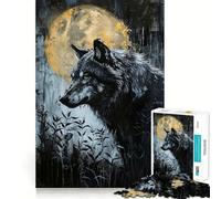 Puzzle Adulte Loup et Lune 1000 pièces,Jeu cognitif,Assemblage précis sans espaces,activité apaisante pour la Pause mentale (38x26cm)