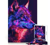 Puzzle Adulte Loup Glitch Néon 1000 Pièces Jeu de réflexion Relaxant Qualité supérieure Cadeau précieux (38x52cm)