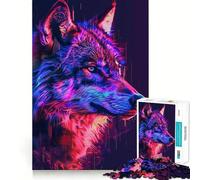 Puzzle Adulte Loup Glitch Néon 1000 Pièces Jeu de réflexion Relaxant Qualité supérieure Cadeau précieux (38x52cm)