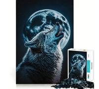 Puzzle Adulte Loup Hurlant à la Lune,1000 pièces,Jeu de mémoire,découpage de Haute précision,activité Manuelle Calme,Exercice Mental à Faire à la Maison (50x75cm)