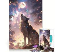 Puzzle Adulte Loup Hurlant à la Lune 1000 pièces,Jeu de Stimulation Cognitive,sans Espace,Assemblage précis,Cadeau d'anniversaire,Casse-tête (38x26cm)