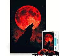 Puzzle Adulte Loup Hurlant à la Lune de Sang 1000 pièces Jeu de mémoire Amusant Assemblage Stable Pièces Qui ne bougent Pas Format Compact Idéal pour des Moments de Jeu en Famille (38x52cm)
