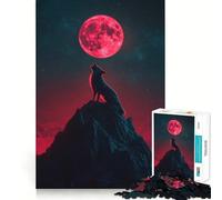 Puzzle Adulte Loup Hurlant à la Lune de Sang 1000 pièces Jeu de mémoire Amusant Assemblage Stable Pièces Qui ne bougent Pas Format Compact Idéal pour des Moments de Jeu en Famille (38x26cm)