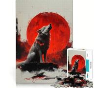 Puzzle Adulte Loup Hurlant à la Lune Rouge 1000 pièces,Jeu Stimulant l'esprit,découpe Laser de qualité supérieure,activité relaxante en Groupe à l'intérieur (38x52cm)