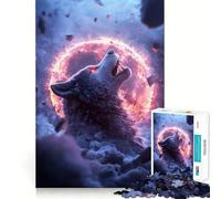 Puzzle Adulte Loup Hurlant à l'anneau de feu 1000 pièces,Jeu cognitif,Assemblage précis,sans espaces,activité apaisante pour la Pause mentale (38x52cm)
