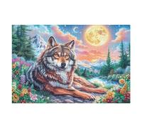 Puzzle Adulte Loup Lune Montagne Forêt Faune Sauvage Nature Sauvage 1000 Pièces De Qualité Créatif Amusant Et Engageant Parfait pour Loisirs À Domicile （75x50cm）