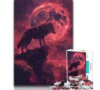 Puzzle Adulte Loup sous la Lune de Sang Puzzle Adulte 1000 pièces Difficile, Jouets Jeux éducatifs Soulagement du Stress Liste de souhaits avec Père Noël 50x75cm