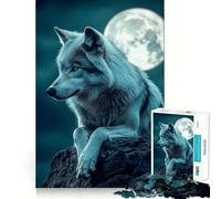 Puzzle Adulte Loup sous la Pleine Lune 1000 pièces Jeu de Stimulation Cognitive Emboîtement précis sans espaces Activité apaisante pour la Pause mentale (38x52cm)