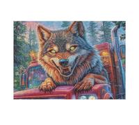 Puzzle Adulte Loup Voiture Montagne Fleurie Faune Sauvage Nature Sauvage Belle 300 Pièces De Qualité Créatif Amusant Et Engageant Parfait pour Loisirs À Domicile 300 PCS（40x28cm）
