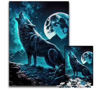 Puzzle Adulte Loups sous la Pleine Lune 1000 pièces, Puzzle Stimulant, soirée de Jeux en Famille, décoration à Faire soi-même, 26x38cm/10,23x14,96 Pouces