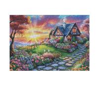 Puzzle Adulte Maison Chemin Champ de Fleurs Rural Campagne Nature Sauvage Belle 300 Pièces De Qualité Captivant Créatif Et Amusant Parfait pour Loisirs À Domicile Et Hobby 300 PCS（40x28cm）